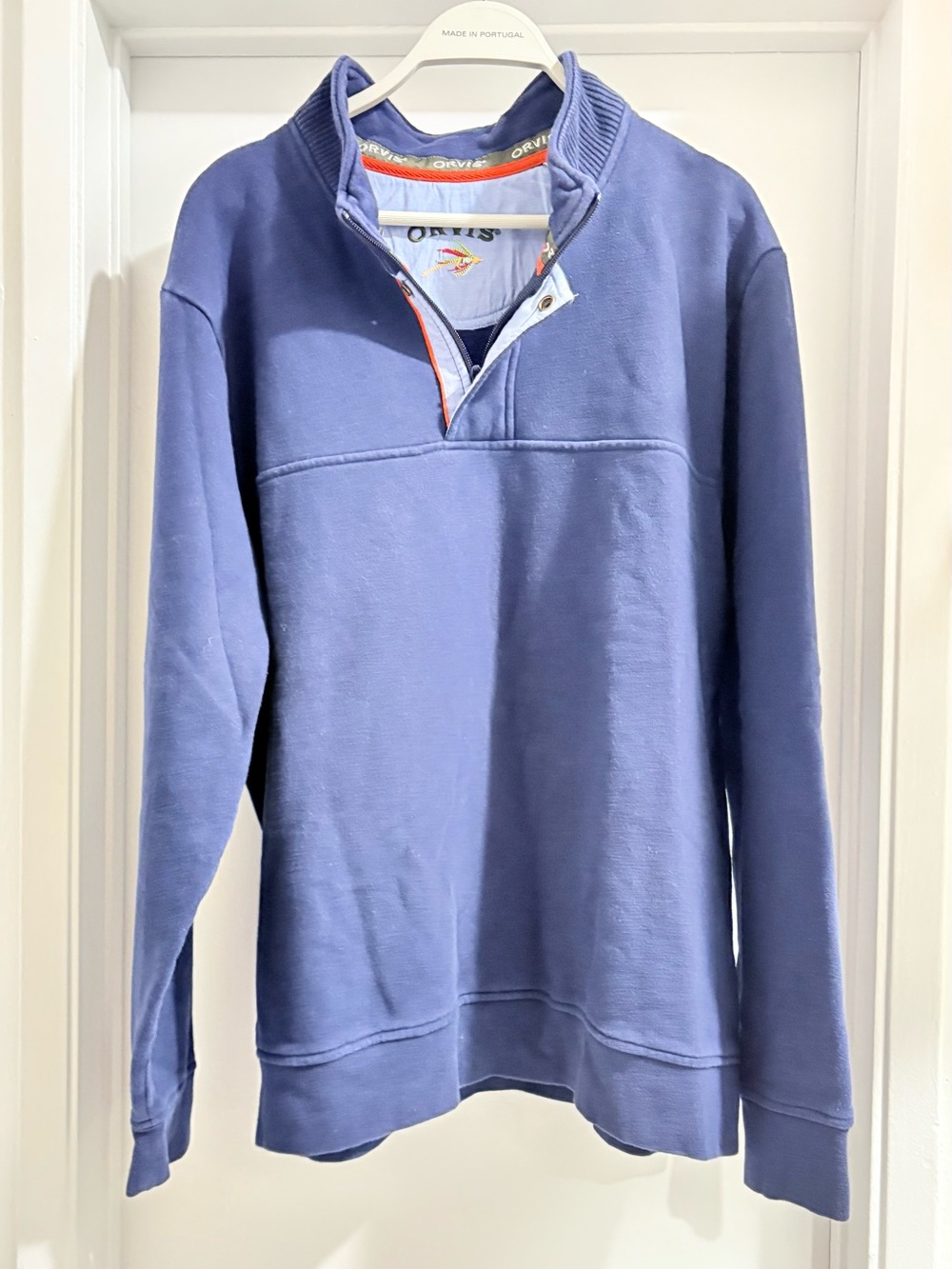 Orvis Men's Blue Zip-Up Sweater with Contrast Trim